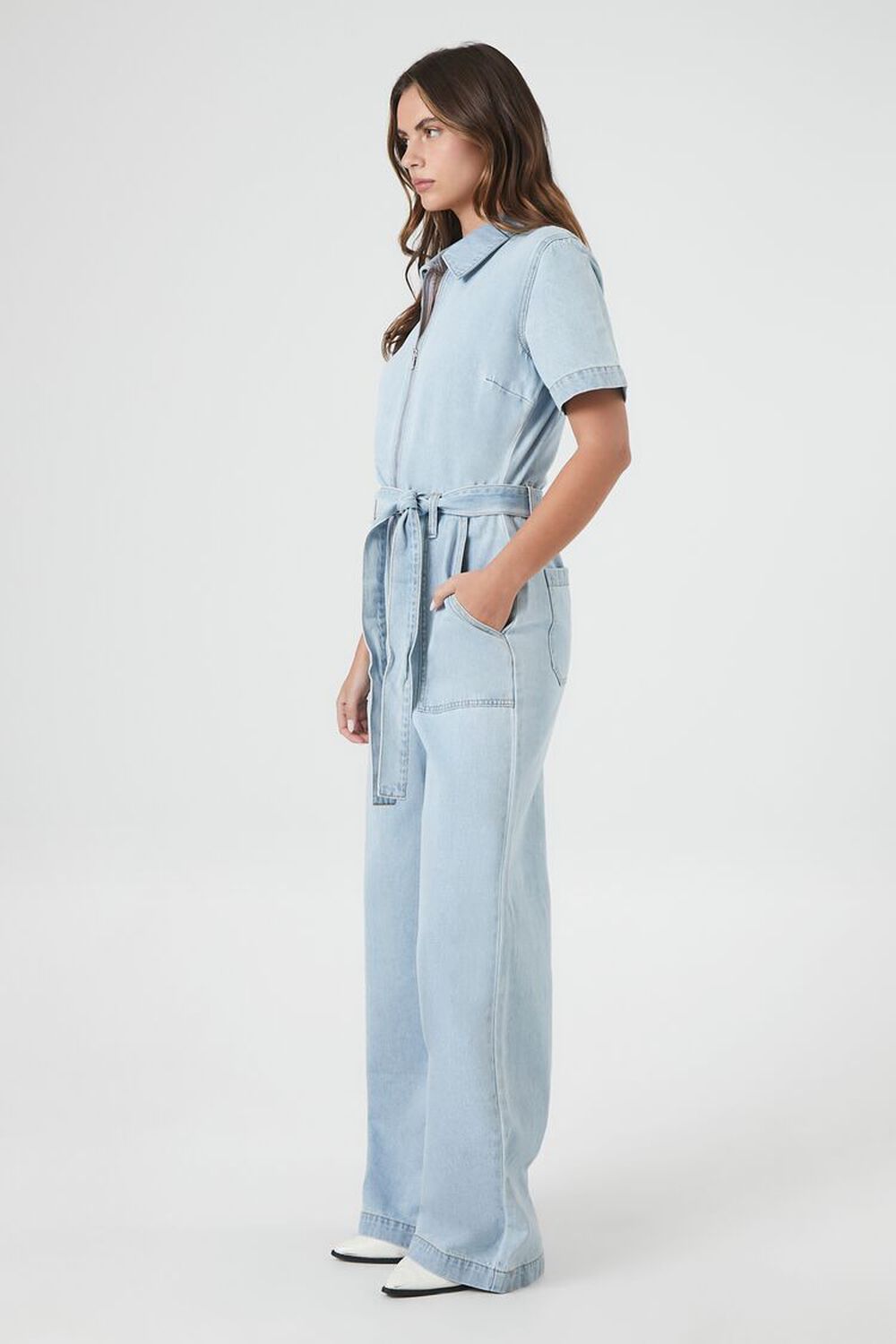 Zip-Up Wide-Leg Denim Jumpsuit